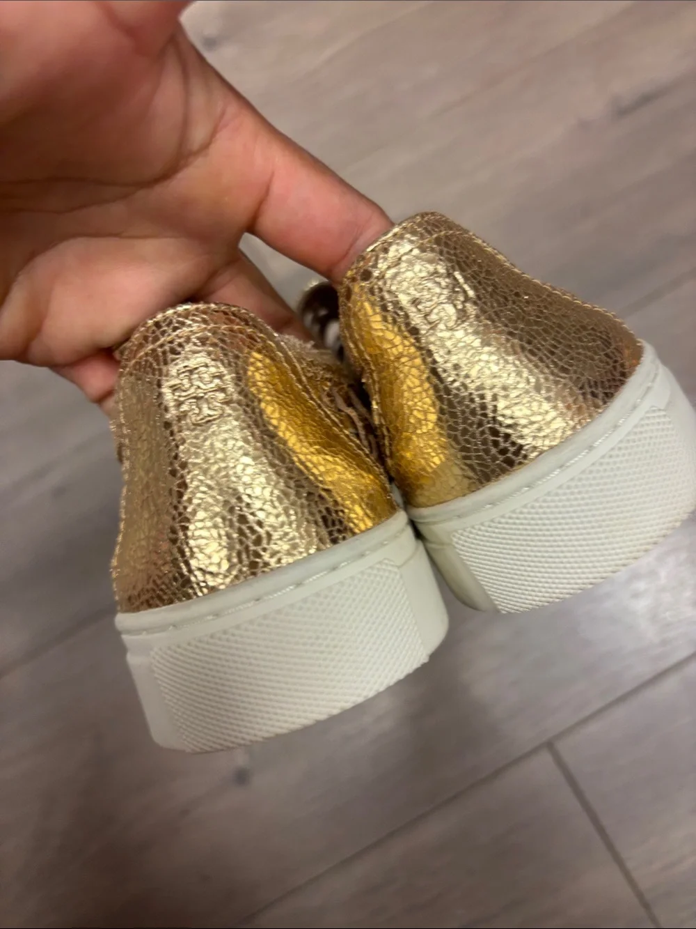 Tory Burch Huarache Gold Woven Slip-On Sneakers